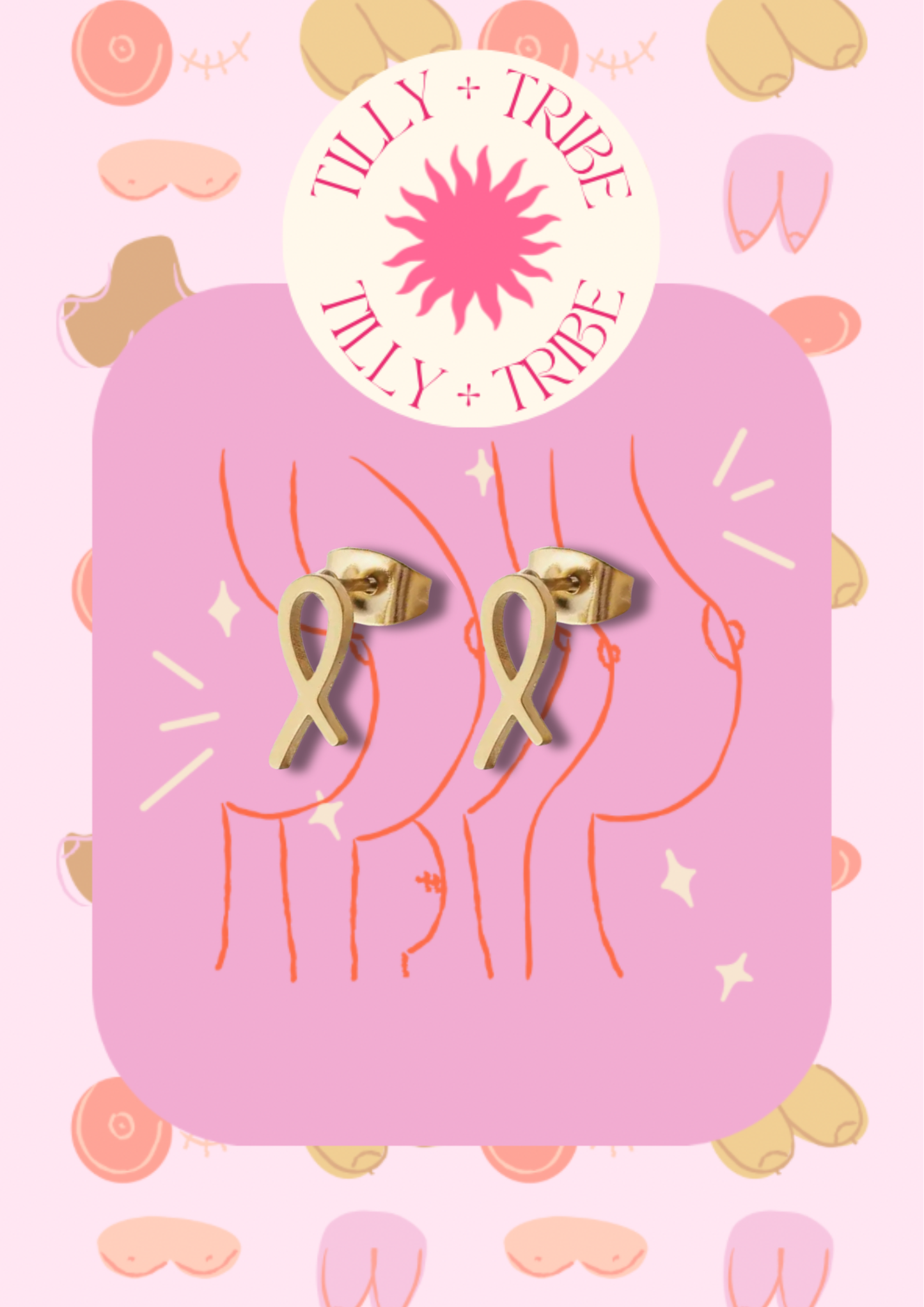 Gold breast cancer studs