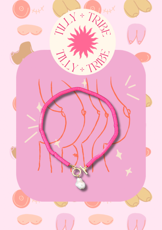 Fluor pink beaded pearl necklace