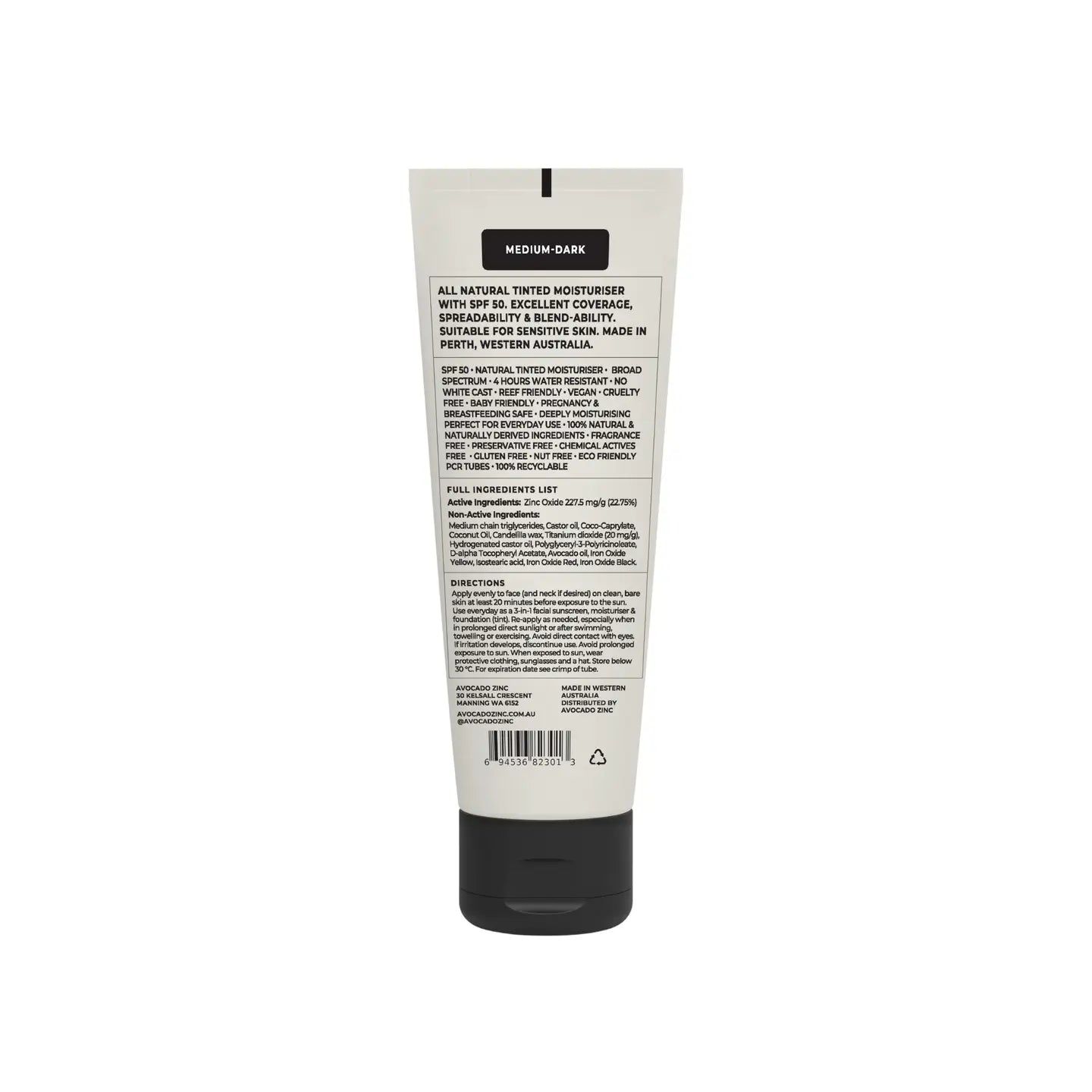 Avocado Zinc - Spf 50 Natural Tinted Moisturiser - Medium-Dark