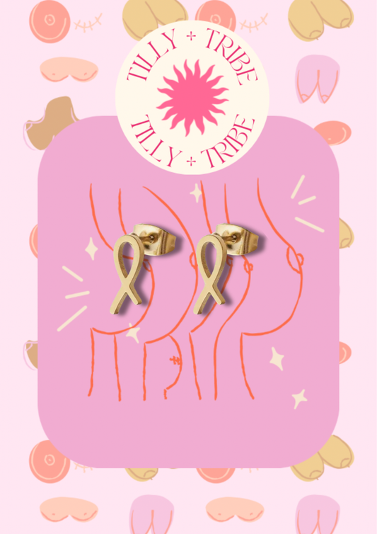 Gold breast cancer studs